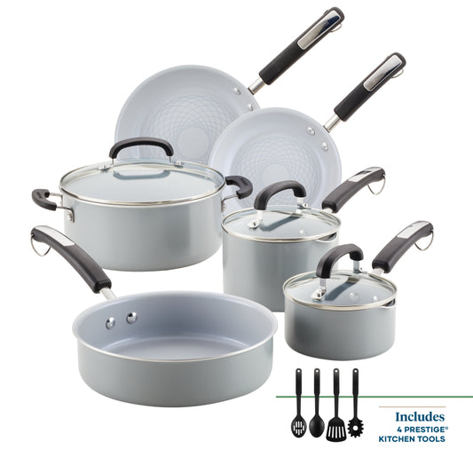 Farberware Eco Advantage Ceramic Nonstick Cookware Set, 13-Piece, Gray