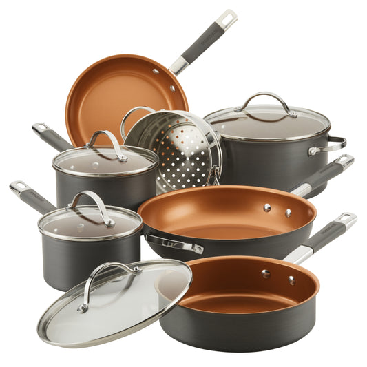 Farberware Glide Pro Hard-Anodized Nonstick Cookware Pots and Pans Set, Gray, 11-Piece
