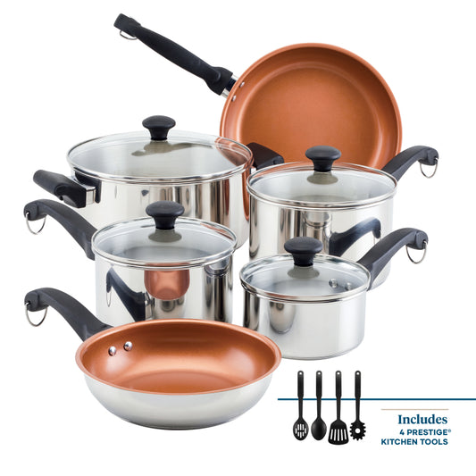 Farberware Classic Traditions Stainless Steel Cookware Induction Pots and Pans Set, 14-Piece