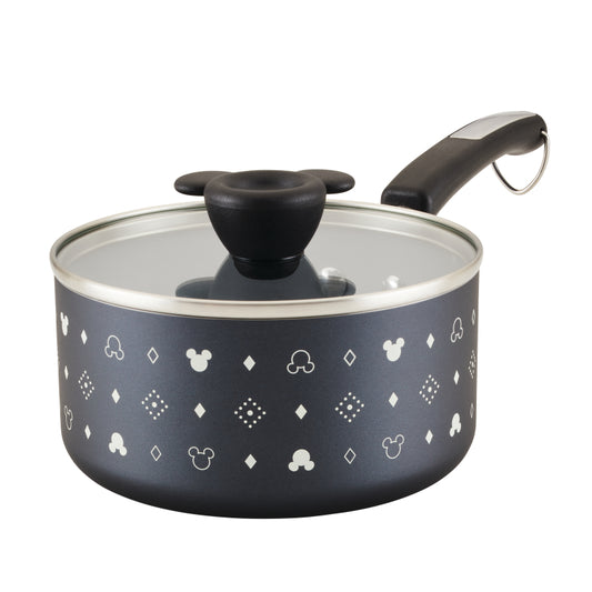 Farberware Disney Monochrome Ceramic Nonstick Saucepan with Lid, 2 Quart, Black