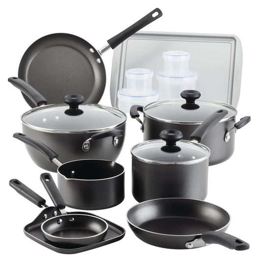 Farberware Easy Clean Aluminum Nonstick Cookware Pots and Pans Set, 20-Piece, Gray