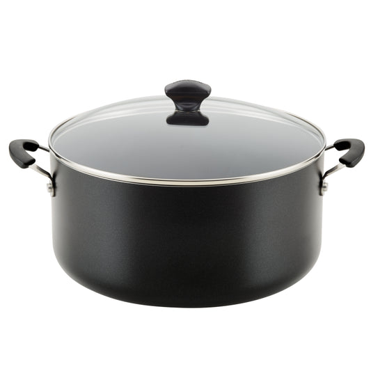 Farberware Cookware Aluminum Nonstick Covered Stockpot, 10.5-Quart, Black