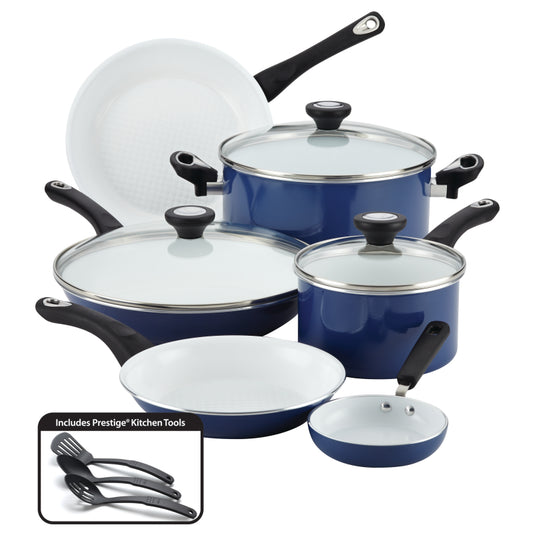 Farberware PURECOOK Ceramic Nonstick Cookware Set, 12-Piece, Blue