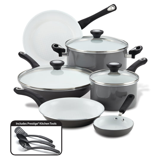Farberware PURECOOK Ceramic Nonstick Cookware Set, 12-Piece, Gray