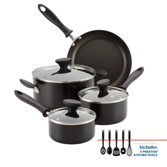 Farberware Reliance Aluminum Nonstick Cookware Set, 12-Piece, Black