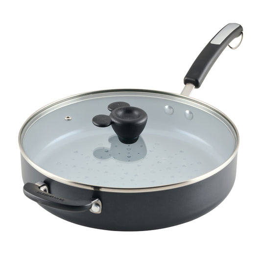 Farberware Disney Monochrome Ceramic Nonstick Saute Pan with Lid and Helper Handle, 4.5 Quart, Black
