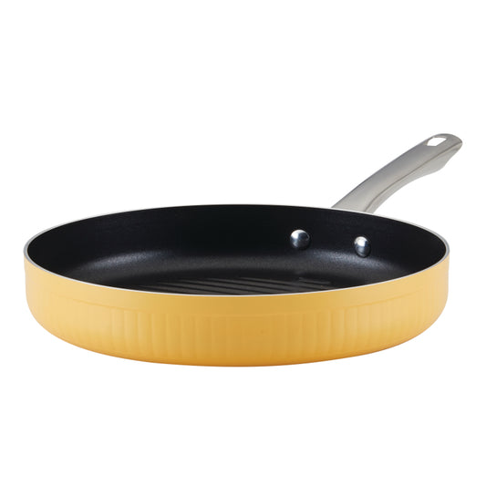 Farberware Style Nonstick Cookware Deep Round Grill Pan, 11.25-Inch, Yellow