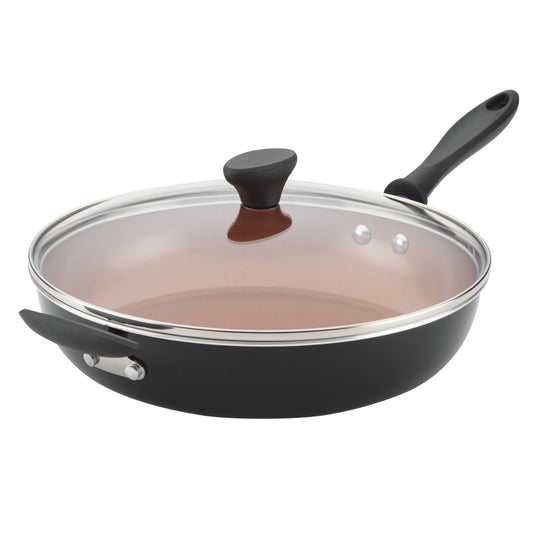 Farberware Reliance Pro Ceramic Nonstick Deep Frying Pan with Lid, 12.5-Inch, Black
