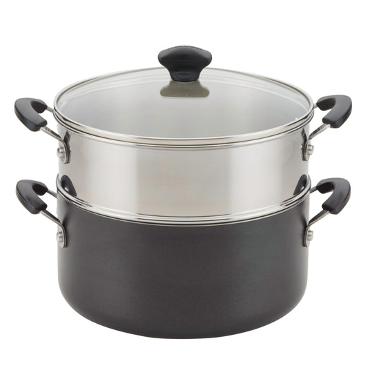 Farberware Cookstart Aluminum DiamondMax Nonstick Dutch Oven with Steamer Insert, 5.5-Quart, Pewter
