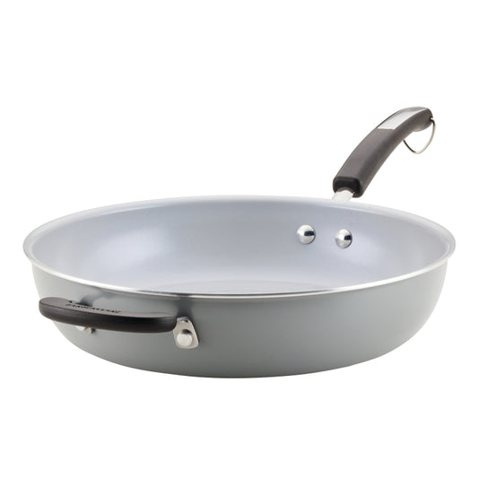 Farberware Eco Advantage Ceramic Nonstick Deep Frying Pan with Helper Handle, 12.5-Inch, Gray