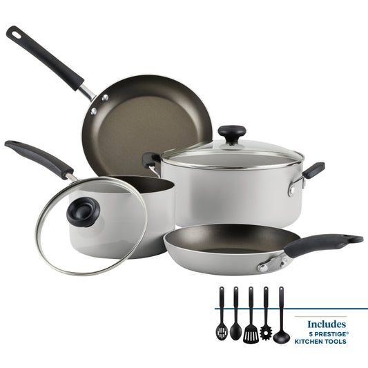 Farberware Easy Clean Aluminum Nonstick Cookware Pots and Pans Set, 11-Piece, Silver