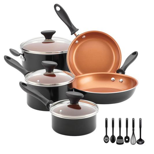 Farberware Reliance Pro Ceramic Nonstick Cookware Set, 14-Piece, Black