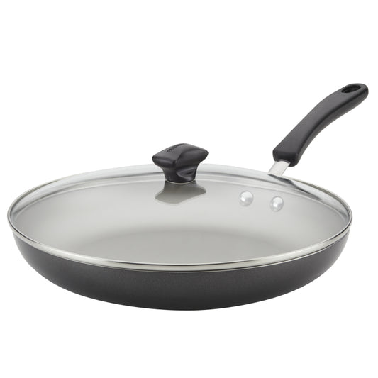 Farberware Cookstart Aluminum DiamondMax Nonstick Skillet with Lid, 12.25-Inch, Pewter