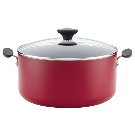 Farberware Dishwasher Safe Aluminum Nonstick Stockpot with Lid, 10.5-Quart, Red