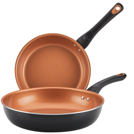 Farberware Glide Copper Ceramic Nonstick Frying Pan Twin Pack, 9.25-Inch and 11.25-Inch, Black