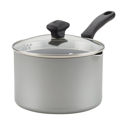 Farberware Cookstart Aluminum DiamondMax Nonstick Straining Saucepan, 3-Quart, Silver