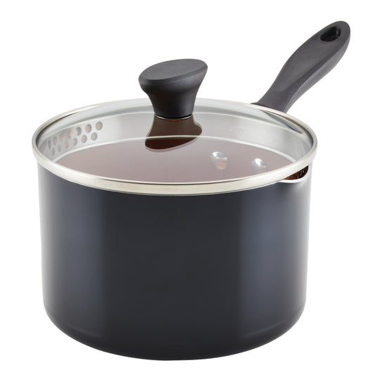 Farberware Reliance Pro Ceramic Nonstick Straining Saucepan with Lid, 3-Quart, Black