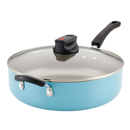 Farberware Smart Control Aluminum Nonstick Jumbo Cooker Braiser with Helper Handle and Lid, 6-Quart, Aqua