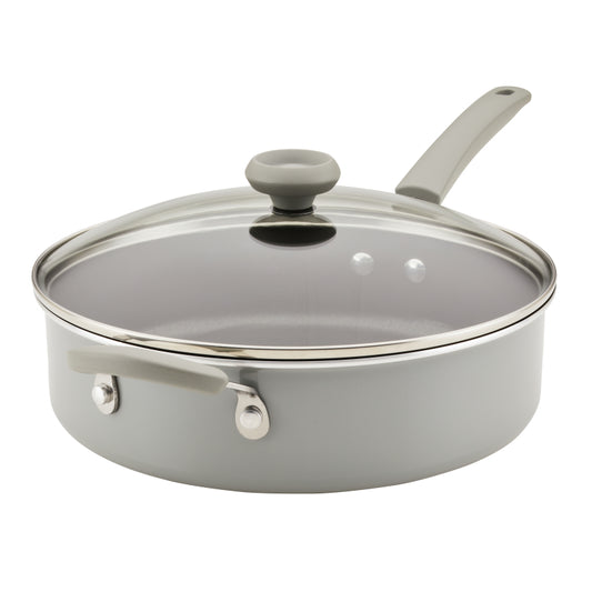 Farberware DuraStrong Nonstick Saute Pan with Lid, 4-Quart, Gray