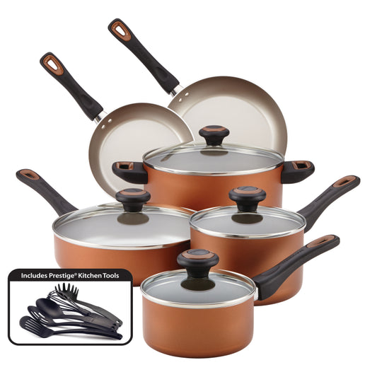 Farberware Dishwasher Safe High Performance Nonstick 15-Piece Cookware Set, Copper
