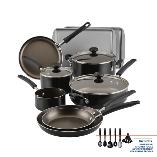 Farberware Easy Clean Nonstick Cookware Pots and Pans Set, 22 Piece, Black