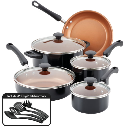 Farberware Easy Clean Pro Ceramic Nonstick Cookware Pots and Pans Set, 13-Piece, Black