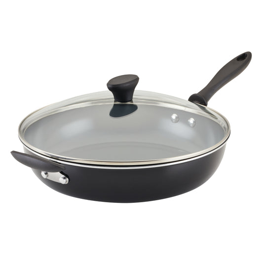 Farberware Reliance Pro Ceramic Nonstick Deep Frying Pan with Lid, 12.5-Inch, Black